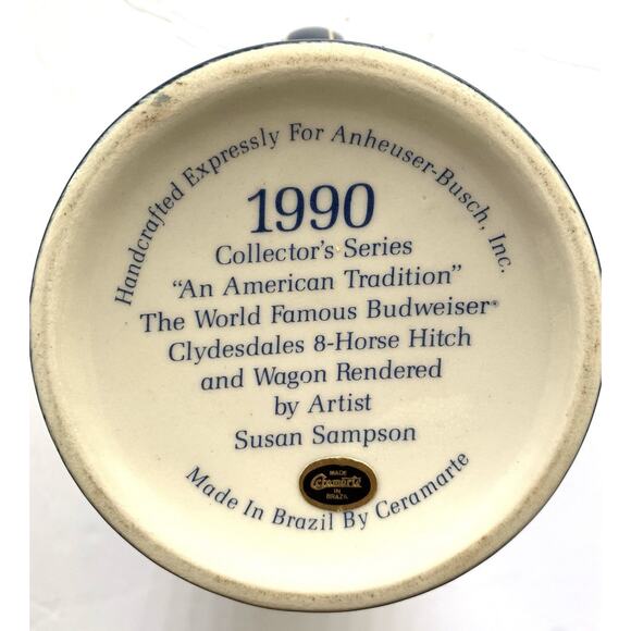 Vintage Anheuser-Busch Clydesdale Horses 1990 Budweiser Holiday Ceramic Stein - Picture 4 of 4